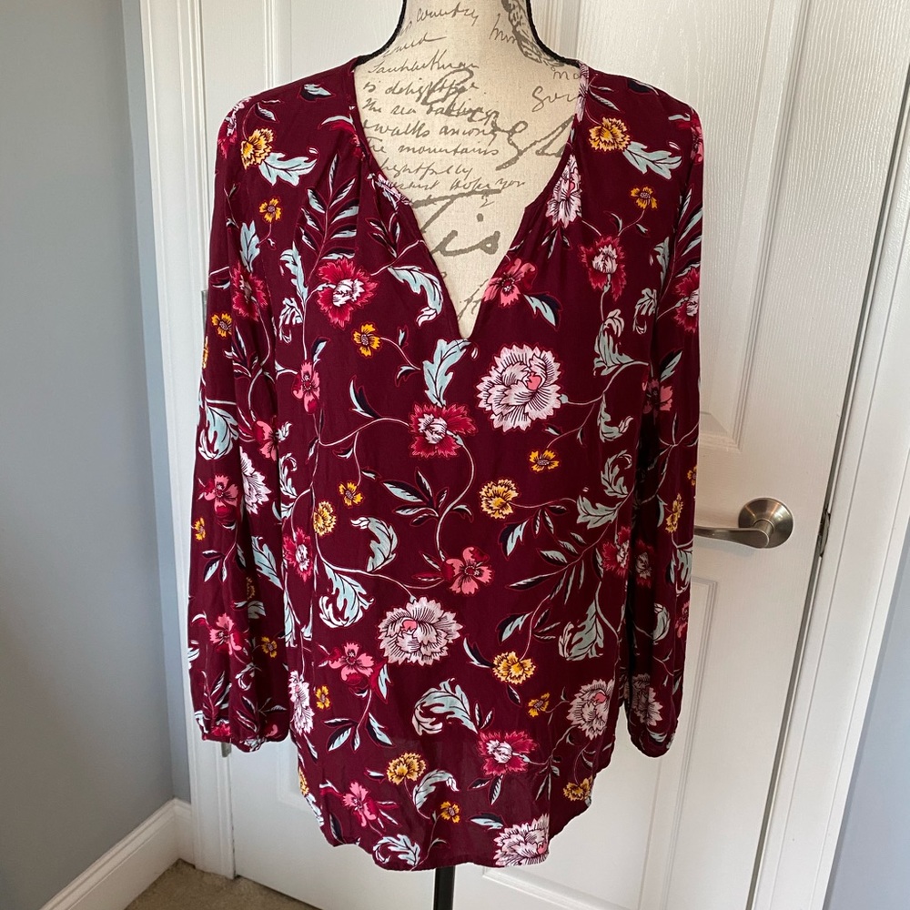 Old Navy Burgundy long sleeved patterned Blouse, L